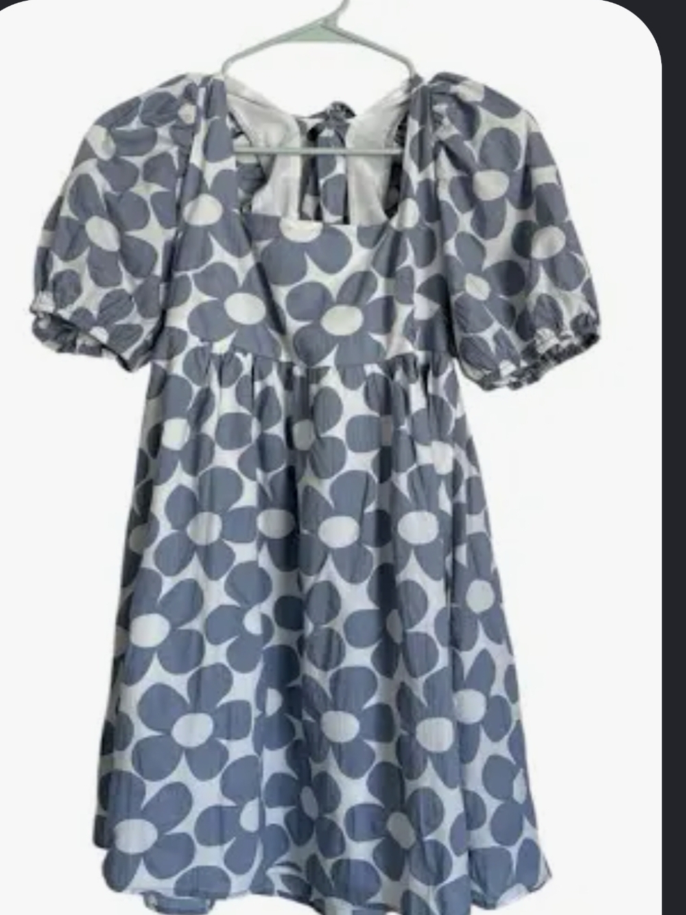 Altar'd State Blue and White Floral Puff-Sleeve Mini Dress